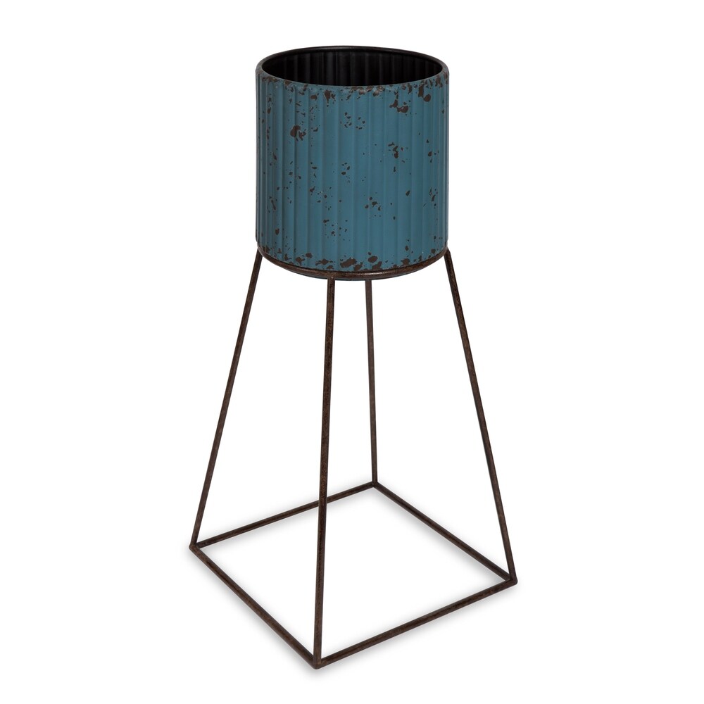 Kate and Laurel Holmes Rustic Blue Metal Planter with Stand