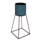 Kate and Laurel Holmes Rustic Blue Metal Planter with Stand