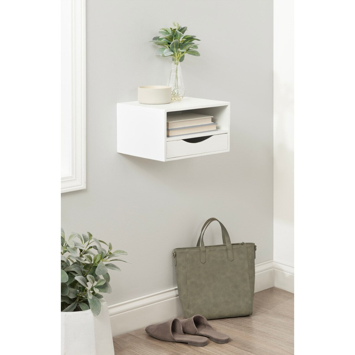 Kate and Laurel Hutton Floating Wall Shelf with Drawer - 12.5x10x7