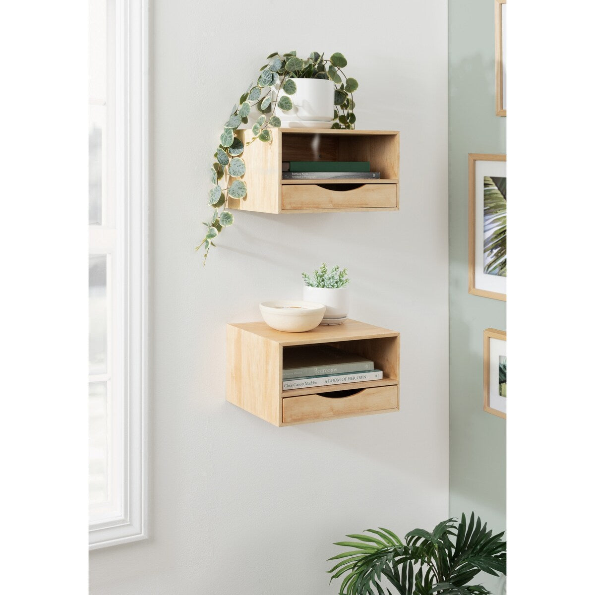 Kate and Laurel Hutton Floating Wall Shelf with Drawer - 12.5x10x7