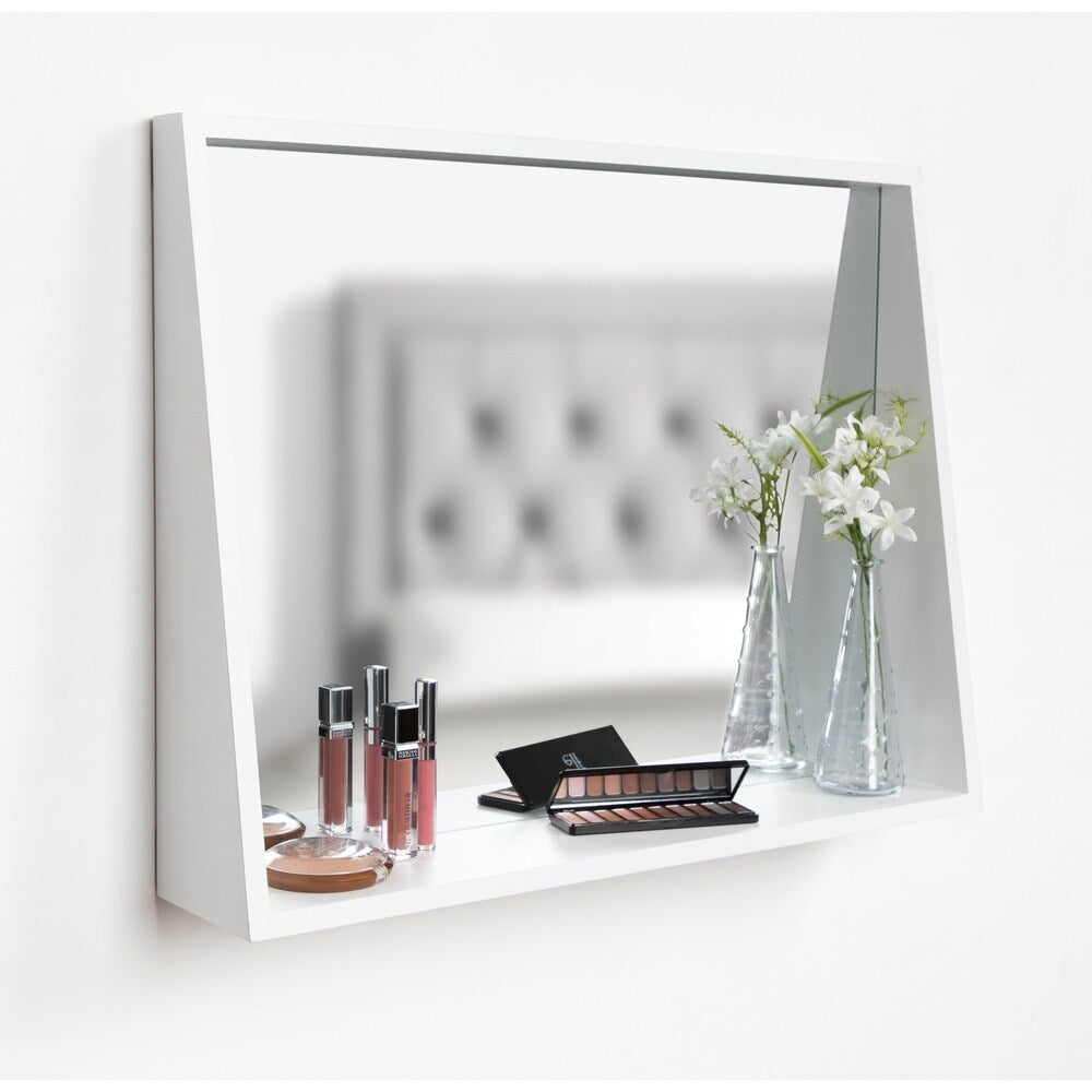 Kate and Laurel Jarden Recessed Wall Mirror with Shelf - White - 20X26