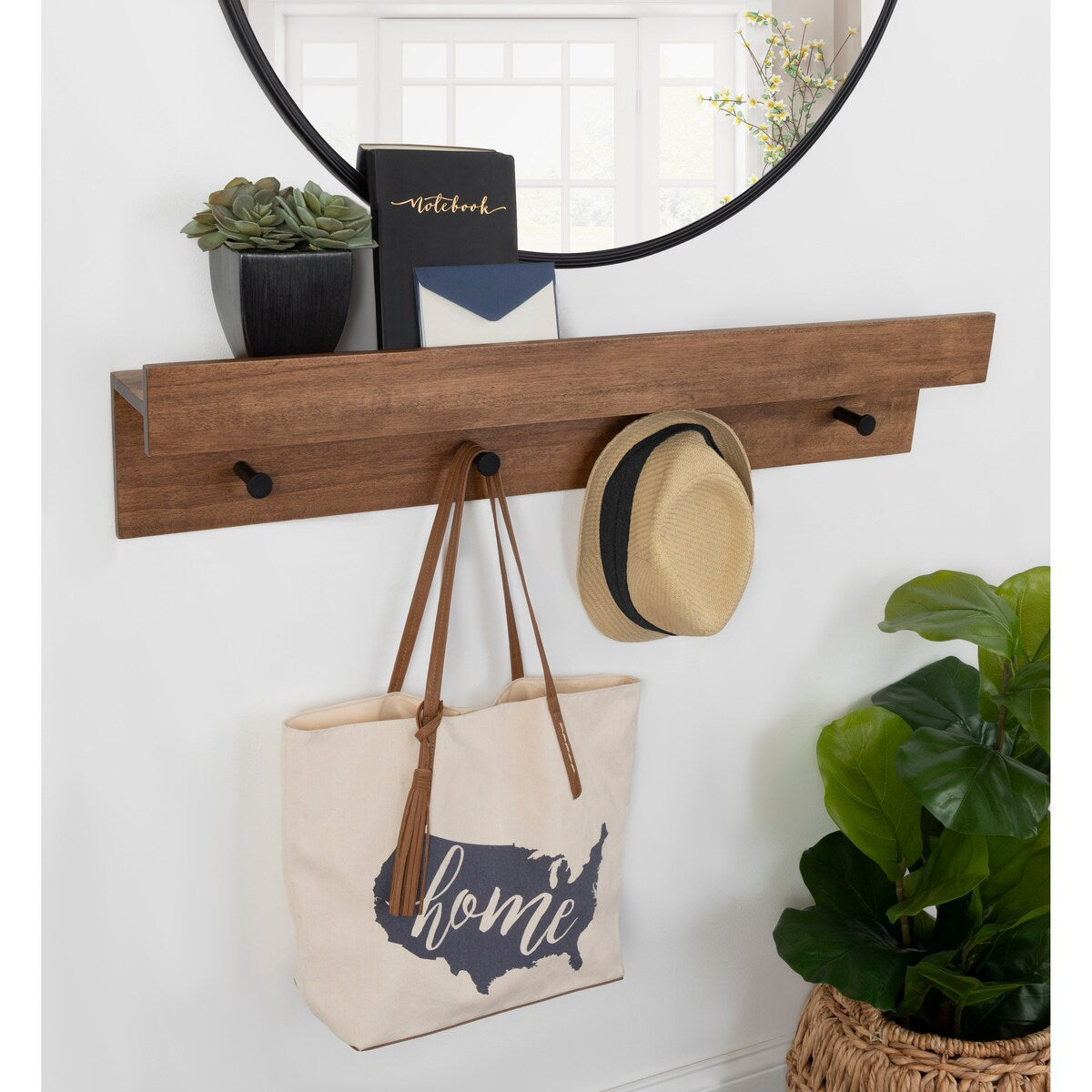 Kate and Laurel Levie Wood Wall Shelf Ledge with Knobs - 36x7.5x4.5