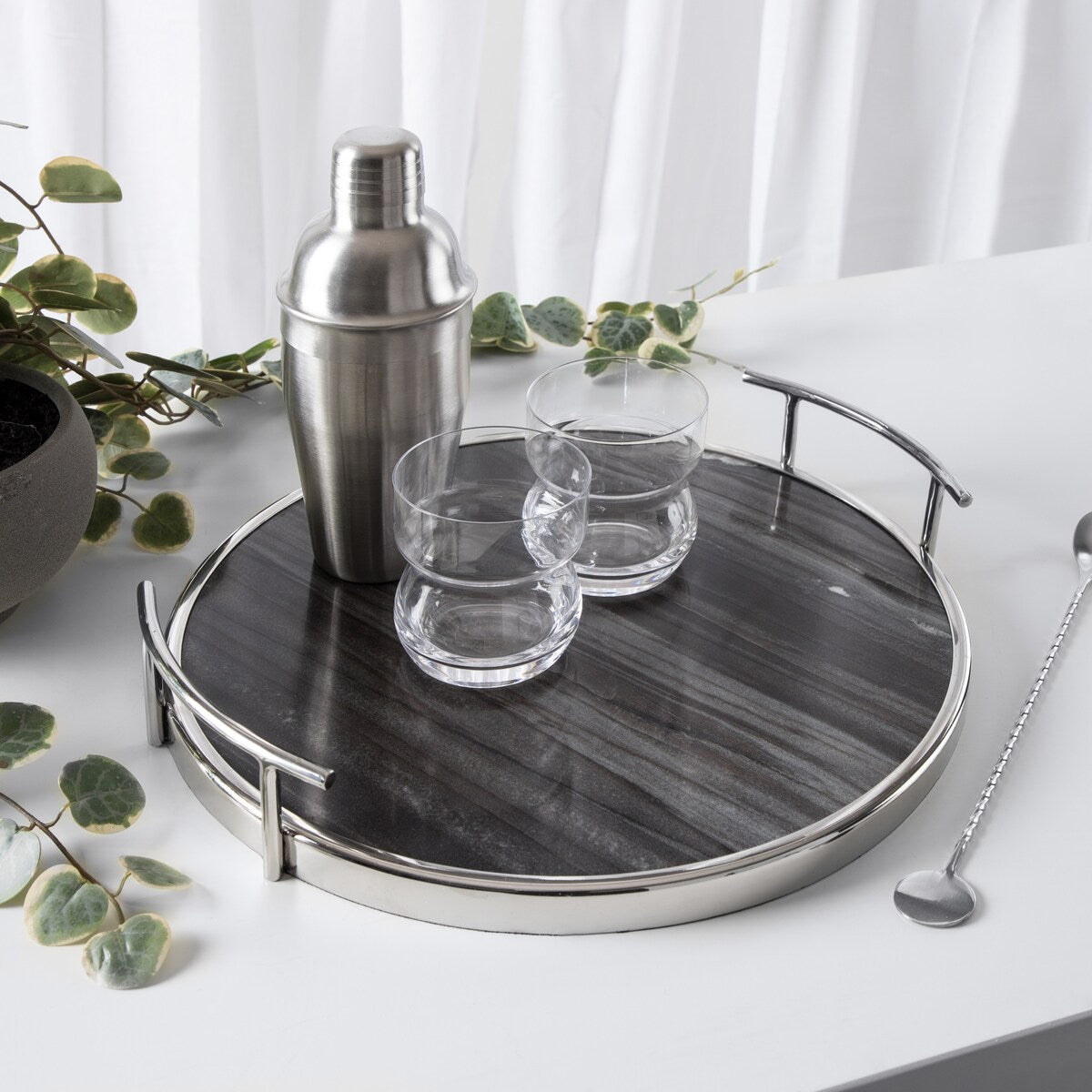 Kate and Laurel Marbury Round Metal Tray