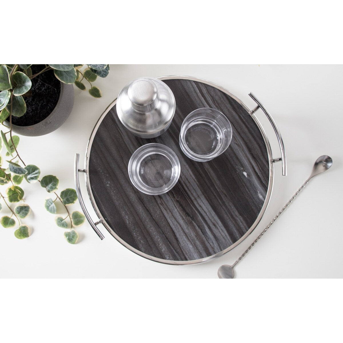 Kate and Laurel Marbury Round Metal Tray