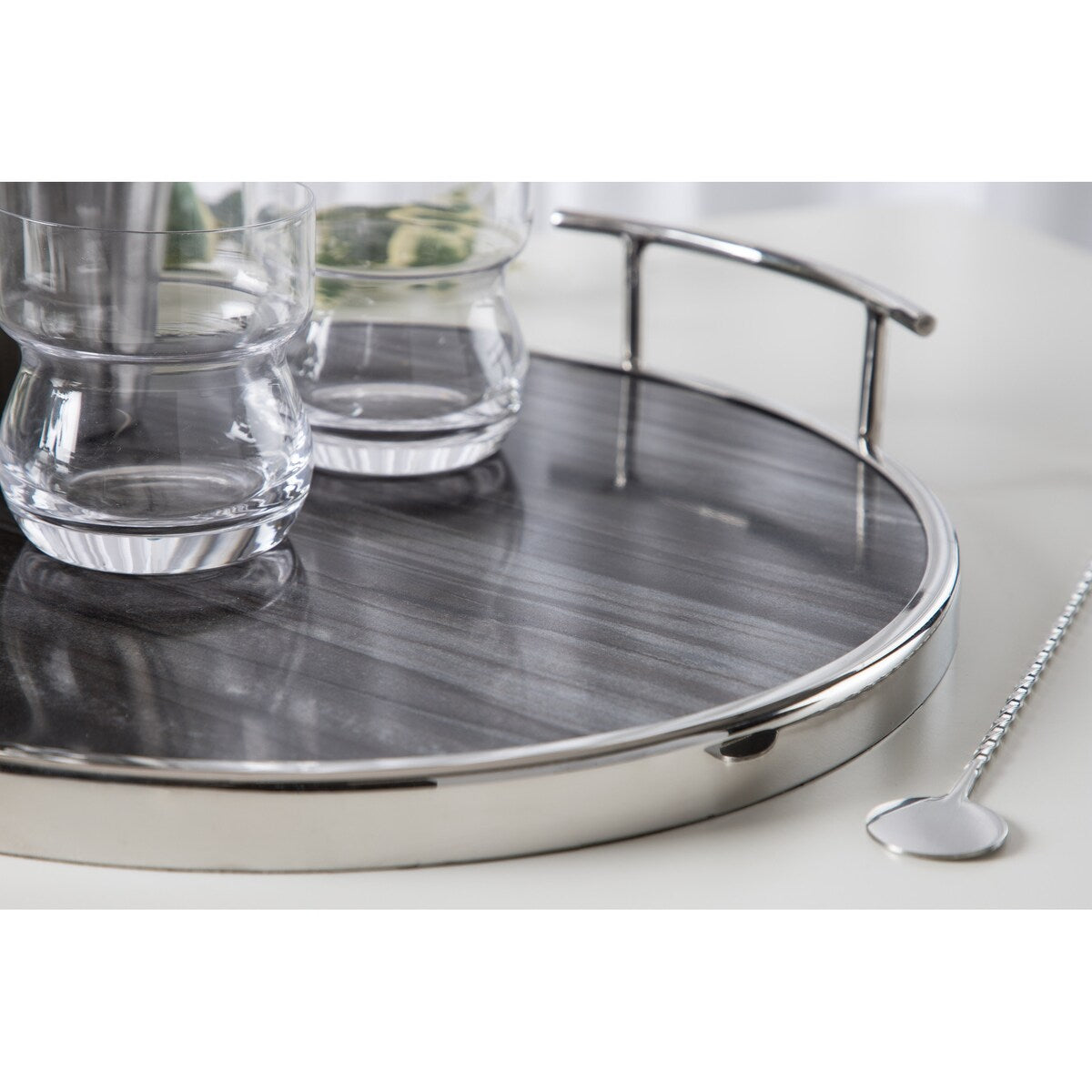 Kate and Laurel Marbury Round Metal Tray