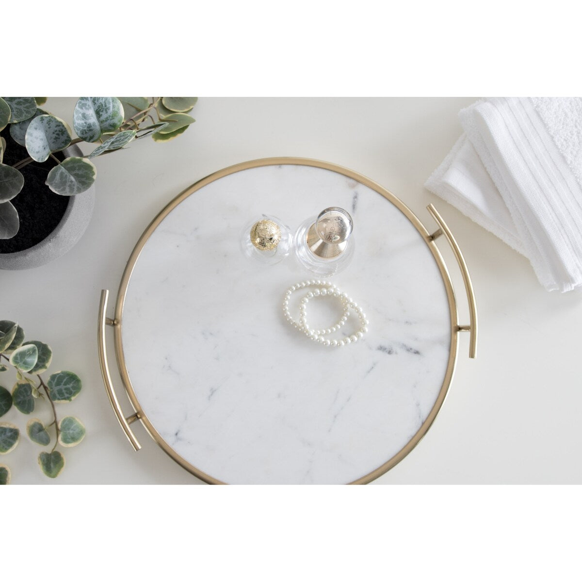 Kate and Laurel Marbury Round Metal Tray