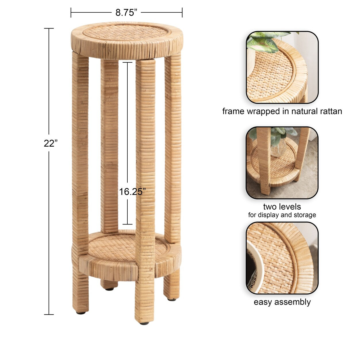 Kate and Laurel Rafina Rattan Drink Table - 9x9x22