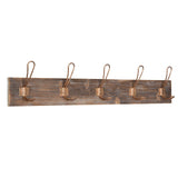 Kate and Laurel Skara Wall Coat Rack Wood with 5 Metal Hooks, Rose Gold - Copper