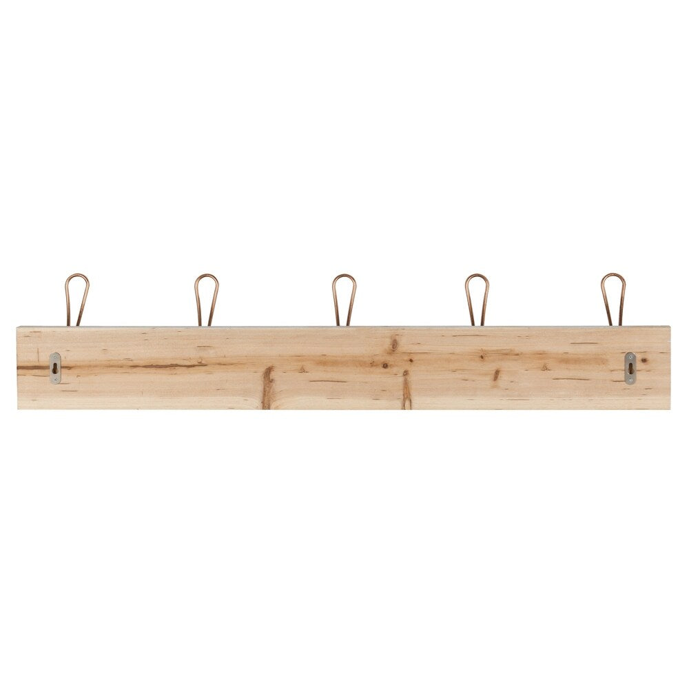 Kate and Laurel Skara Wall Coat Rack Wood with 5 Metal Hooks, Rose Gold - Copper