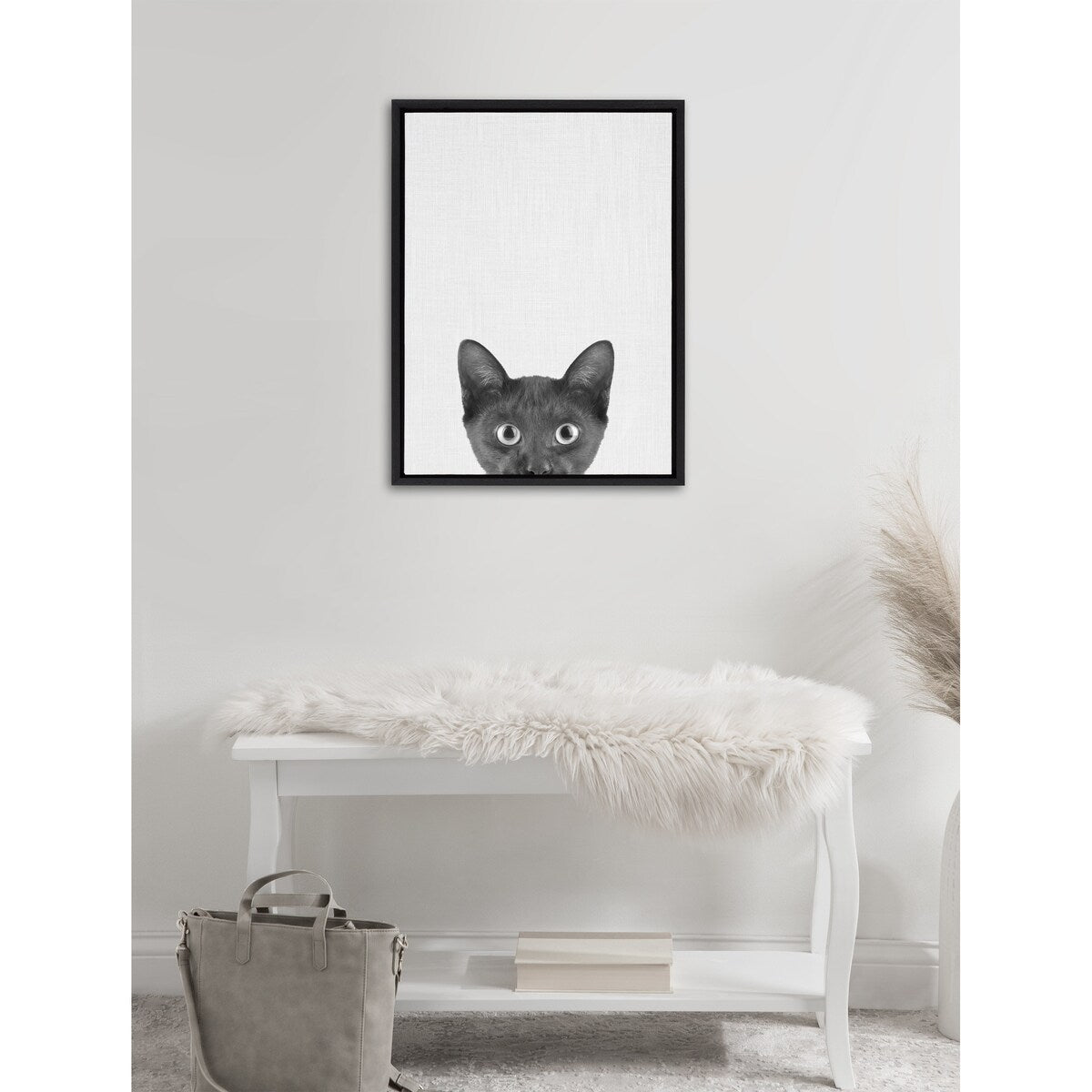 Kate and Laurel Sylvie Black Kitten Framed Canvas by Simon Te of Tai Prints