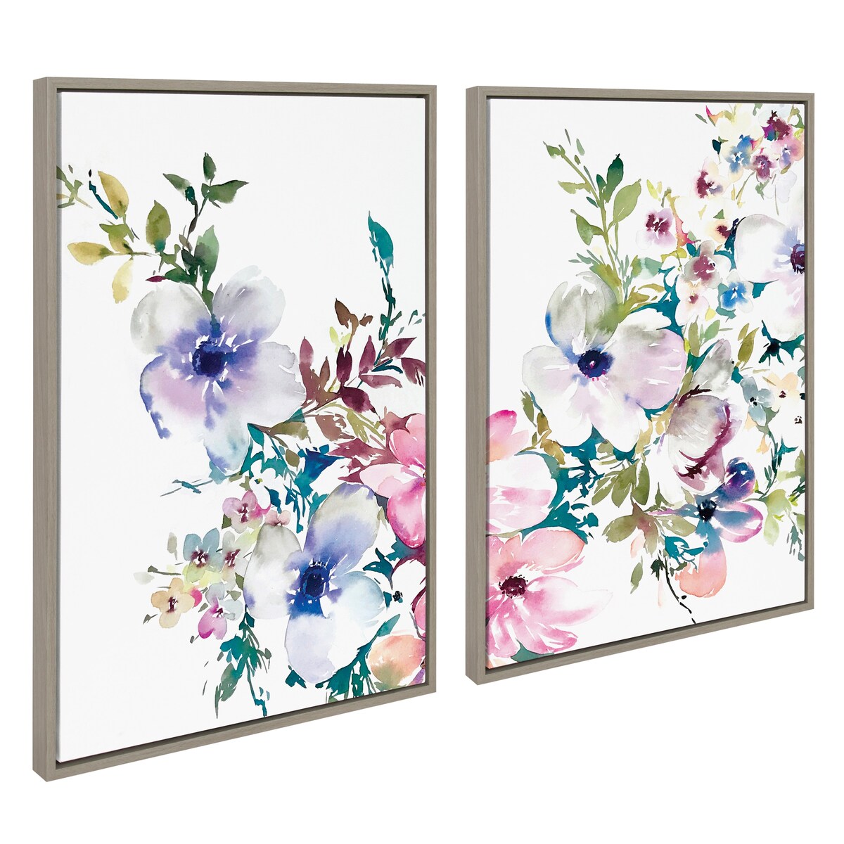 Kate and Laurel Sylvie Ink Wash Floral Framed Canvas by Emma Daisy