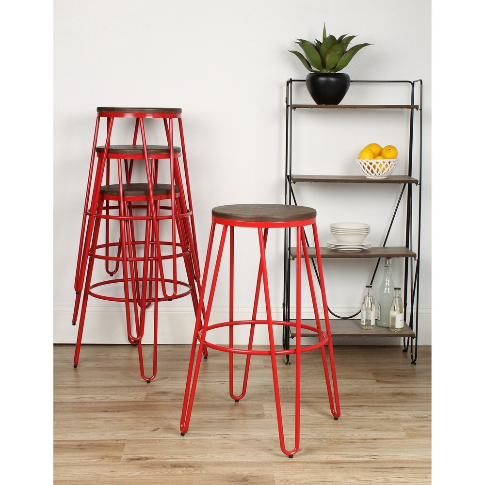 Carbon Loft Hall Wood and Metal Bar Stools (Set of 4)