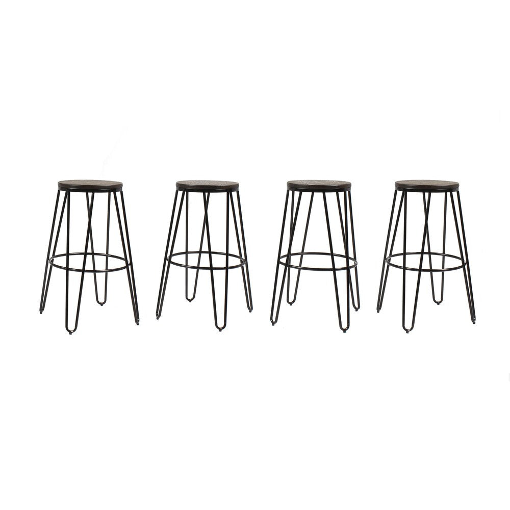 Carbon Loft Hall Wood and Metal Bar Stools (Set of 4)