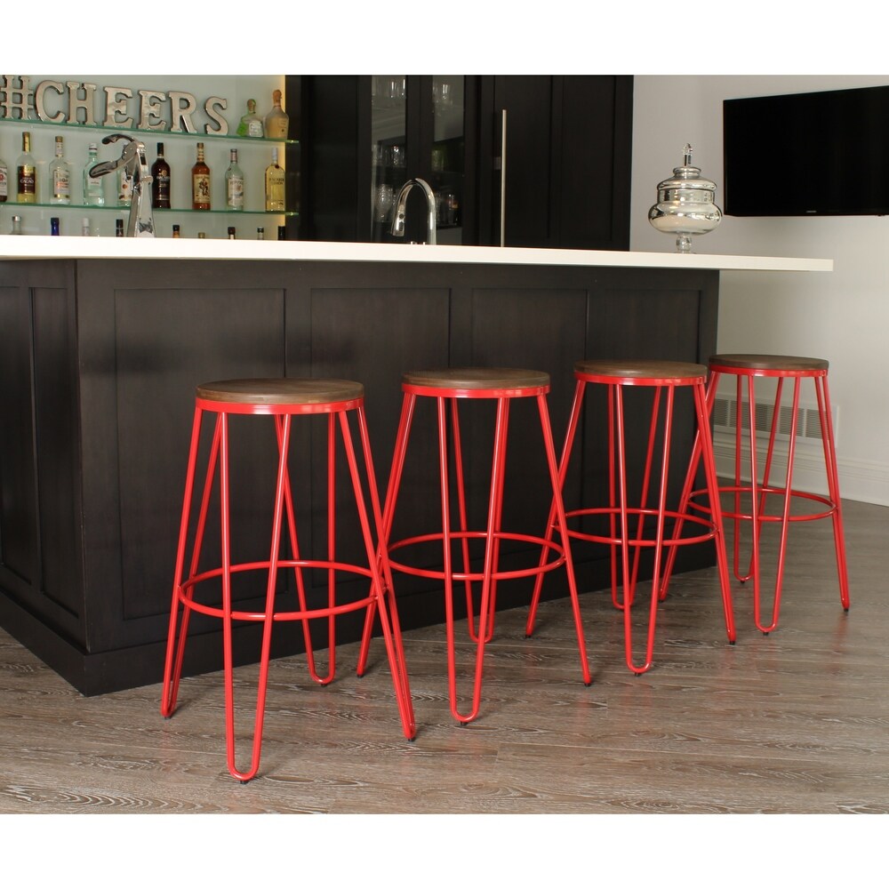 Carbon Loft Hall Wood and Metal Bar Stools (Set of 4)