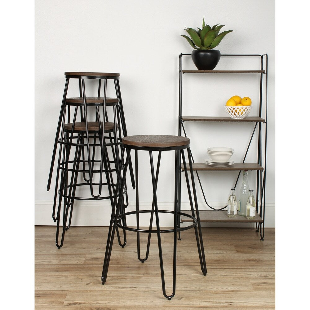 Carbon Loft Hall Wood and Metal Bar Stools (Set of 4)