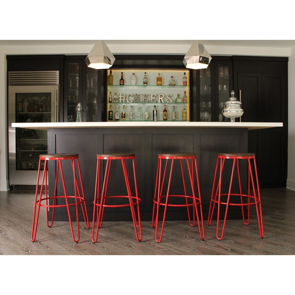 Carbon Loft Hall Wood and Metal Bar Stools (Set of 4)