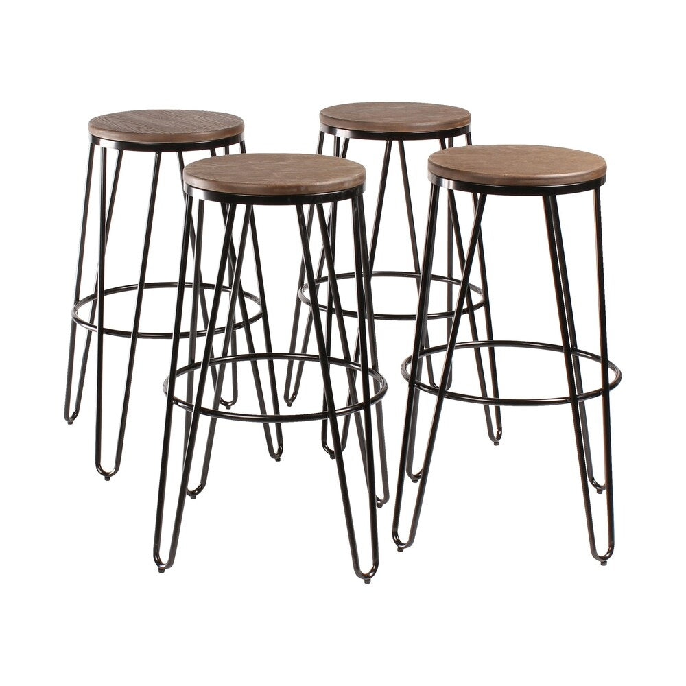 Carbon Loft Hall Wood and Metal Bar Stools (Set of 4)