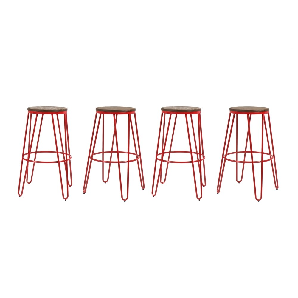 Carbon Loft Hall Wood and Metal Bar Stools (Set of 4)
