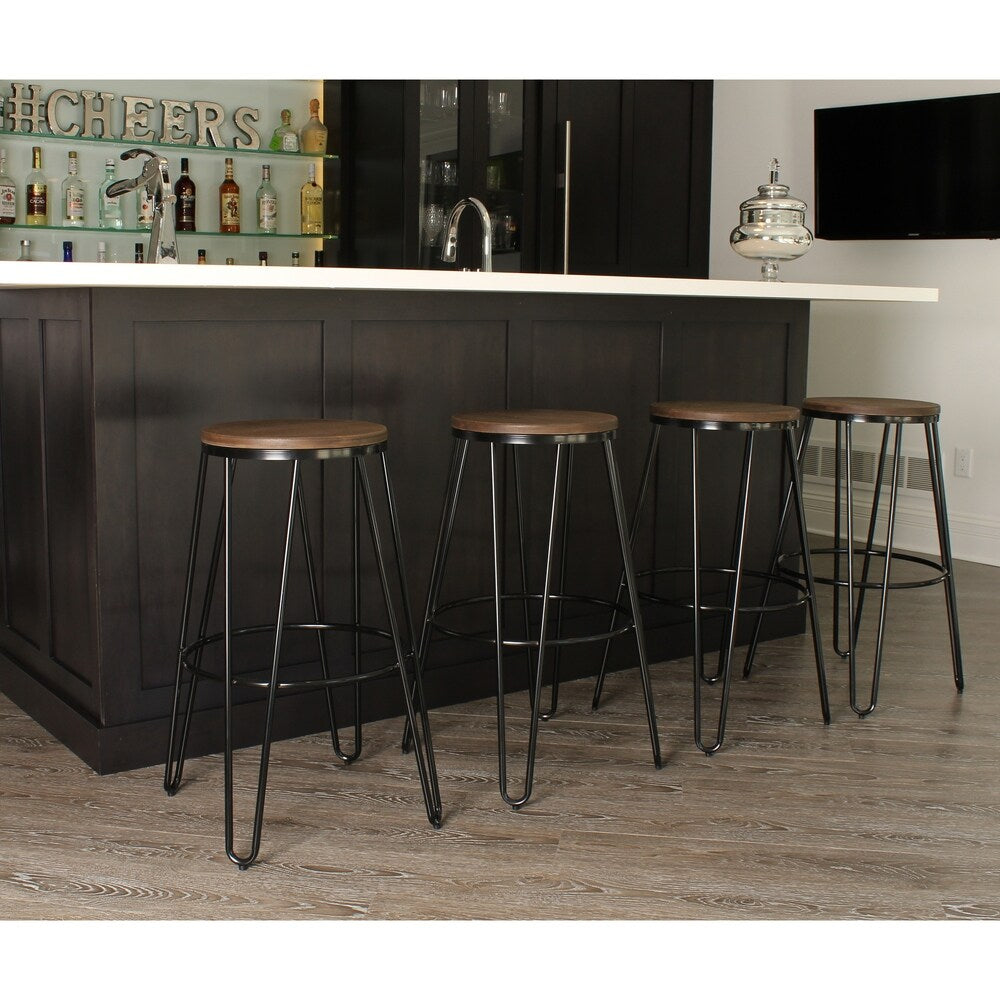 Carbon Loft Hall Wood and Metal Bar Stools (Set of 4)
