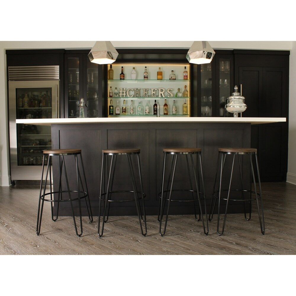 Carbon Loft Hall Wood and Metal Bar Stools (Set of 4)
