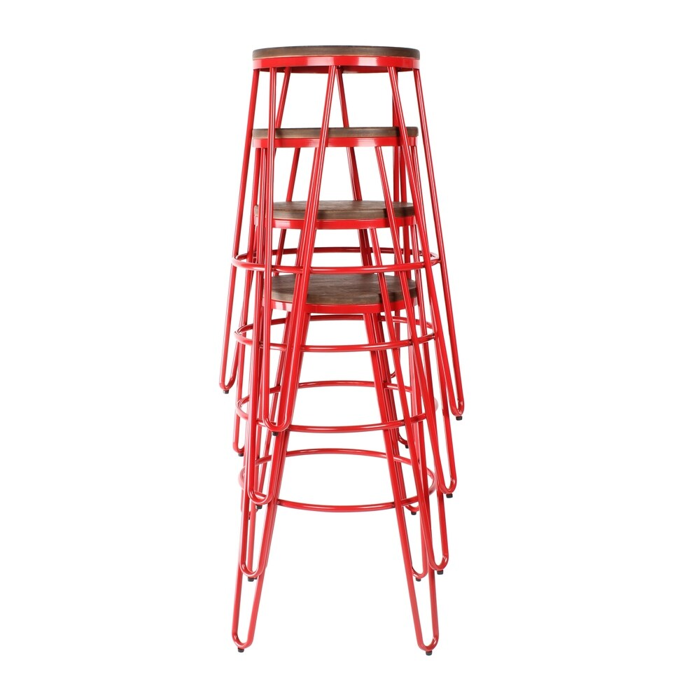 Carbon Loft Hall Wood and Metal Bar Stools (Set of 4)
