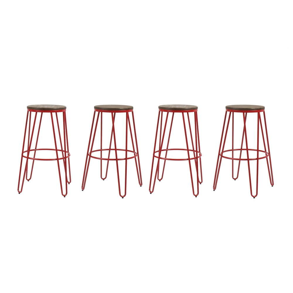 Carbon Loft Hall Wood and Metal Bar Stools (Set of 4)