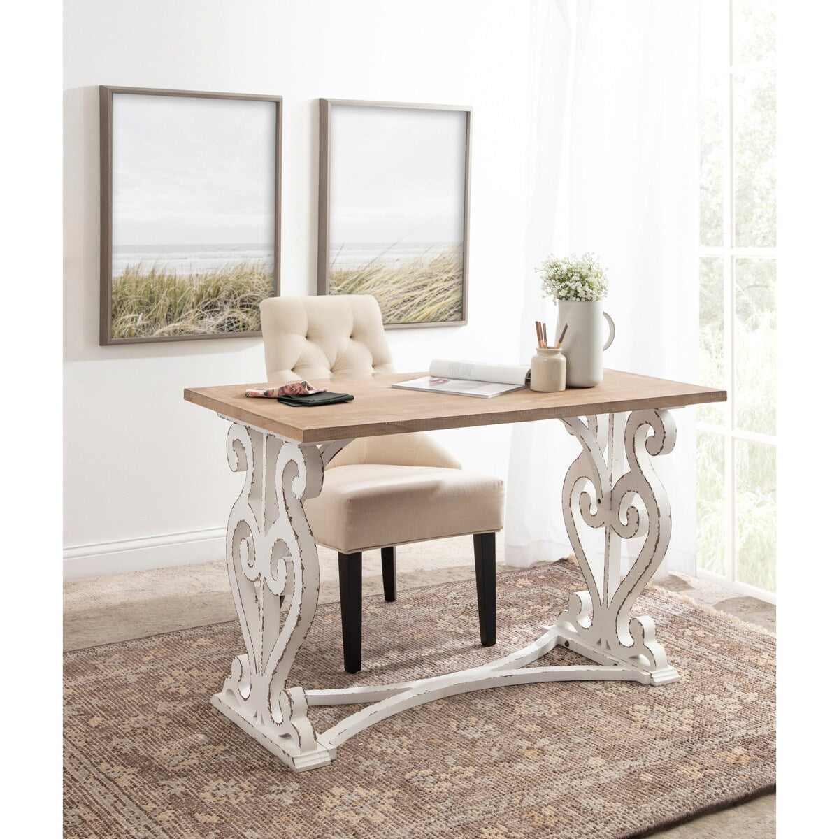 Kate and Laurel Wyldwood Rustic Carved Wood Desk