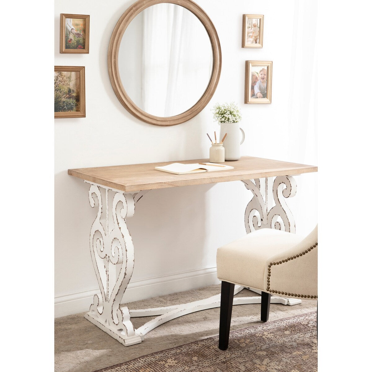 Kate and Laurel Wyldwood Rustic Carved Wood Desk