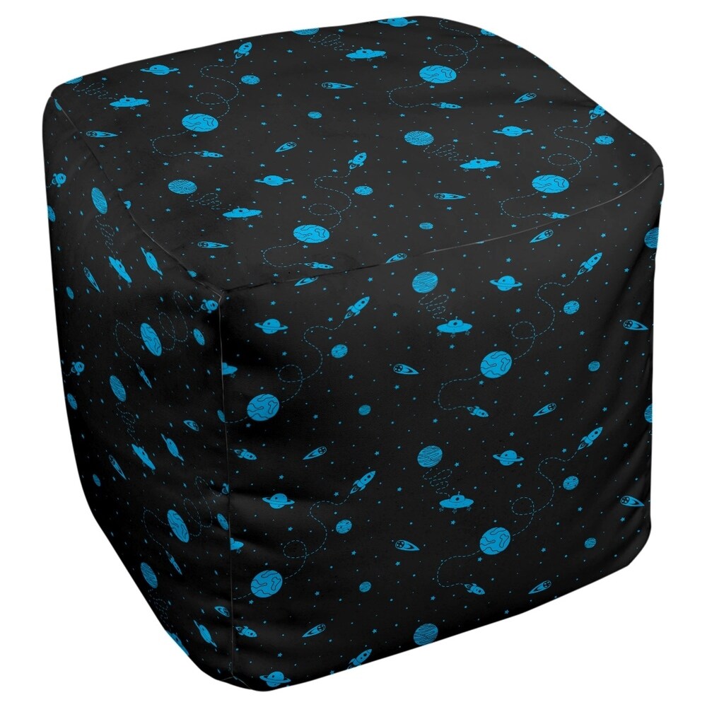 Katelyn Elizabeth Black & Blue Outer Space Pattern Ottoman