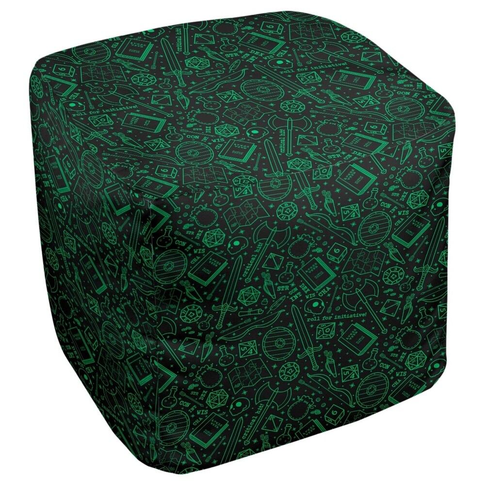 Katelyn Elizabeth Black & Green RPG Pattern Ottoman