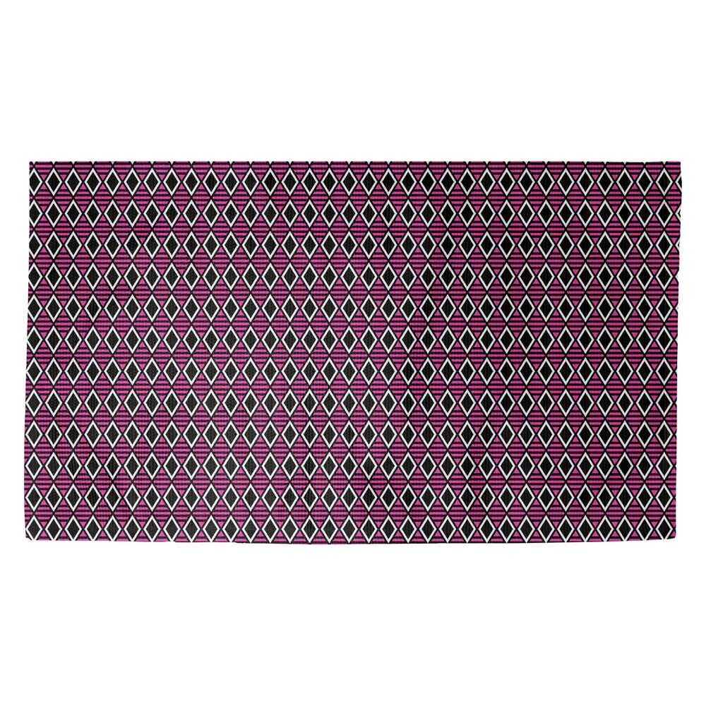 Katelyn Elizabeth Black & Pink Geometric Diamonds Dobby Rug