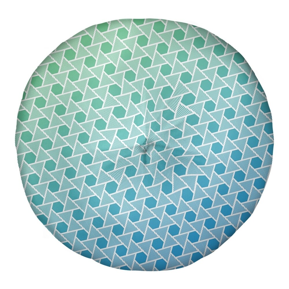Katelyn Elizabeth Green & Blue Hexagons & Triangles Floor Pillow - Square Tufted