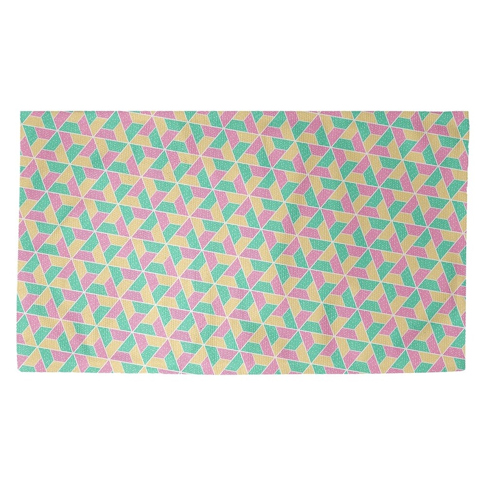 Katelyn Elizabeth Green Pink & Yellow Trapezoids Dobby Rug