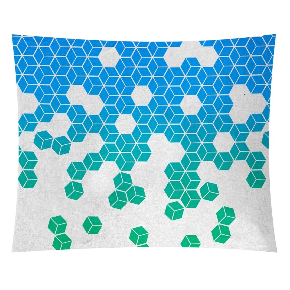 Katelyn Elizabeth Peacock & White Tumbling Cube Pattern Tapestry