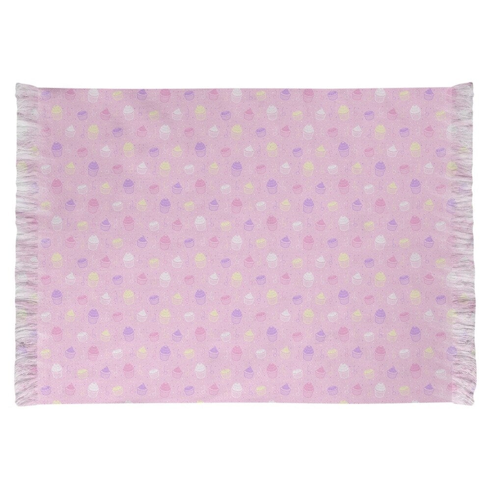 Katelyn Elizabeth Pink & White Pastel Cupcake Pattern Chenille Rug