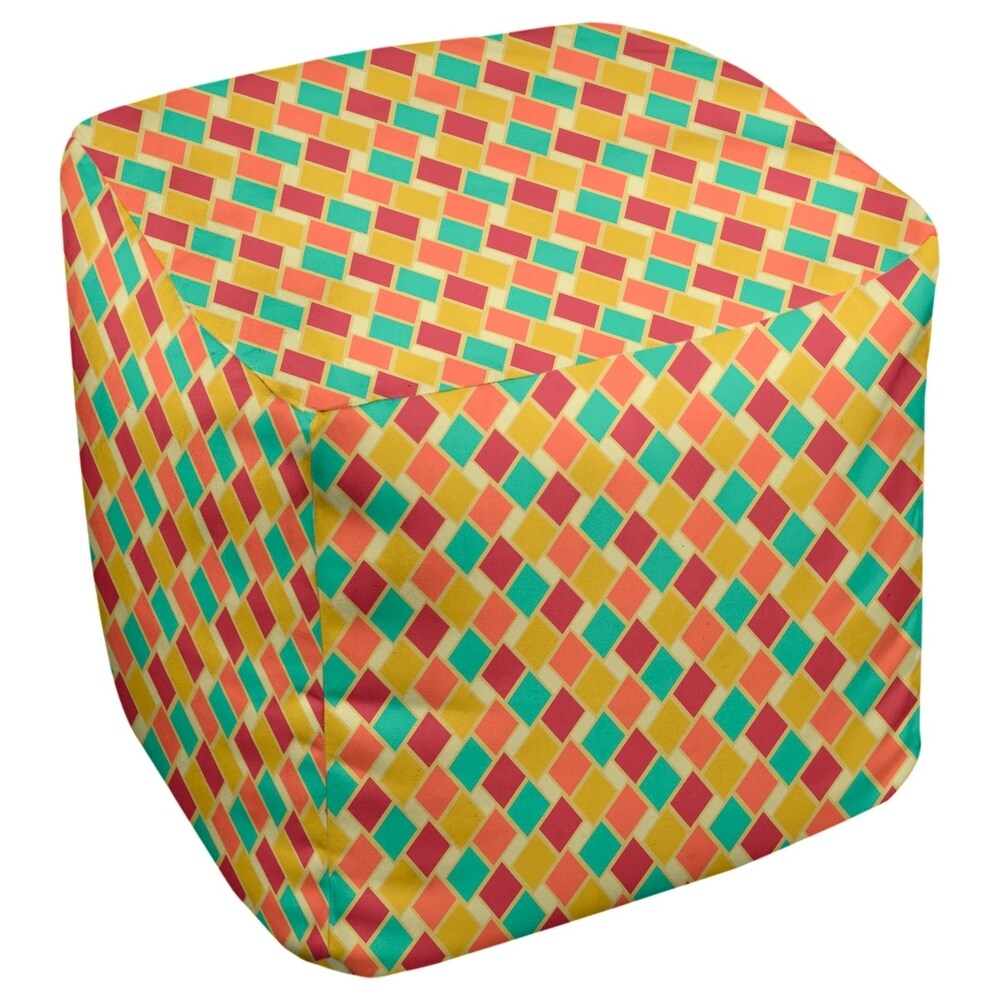 Katelyn Elizabeth Yellow & Orange Retro Diamonds Ottoman