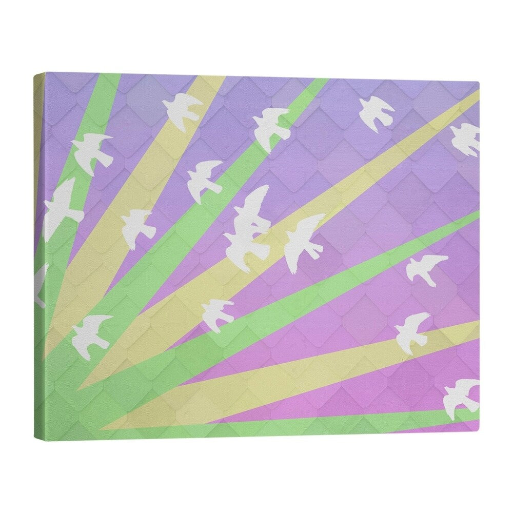 Katelyn Smith Birds and Sun Green, Yellow, and Purple Ombre Gallery-Wrapped Canvas - Multi-Color