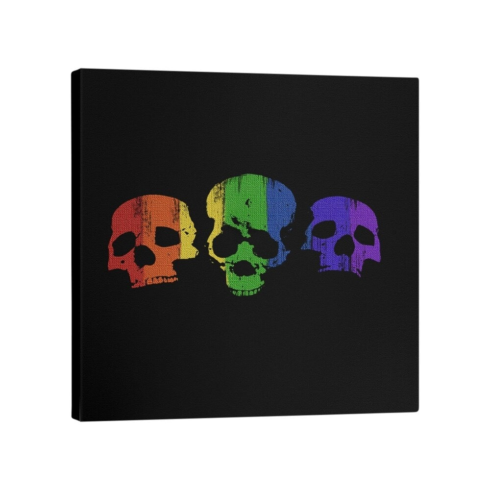 Katelyn Smith Rainbow Skulls Gallery-Wrapped Canvas - Black