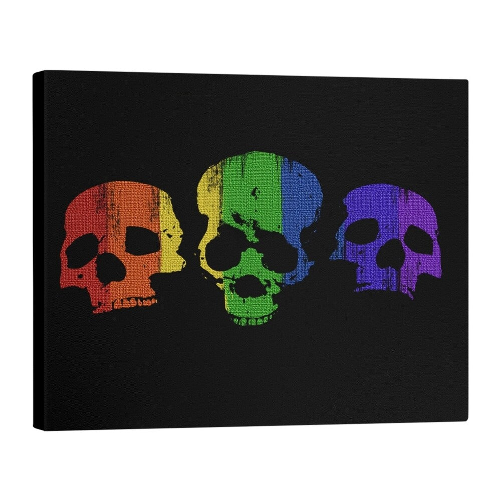 Katelyn Smith Rainbow Skulls Gallery-Wrapped Canvas - Black