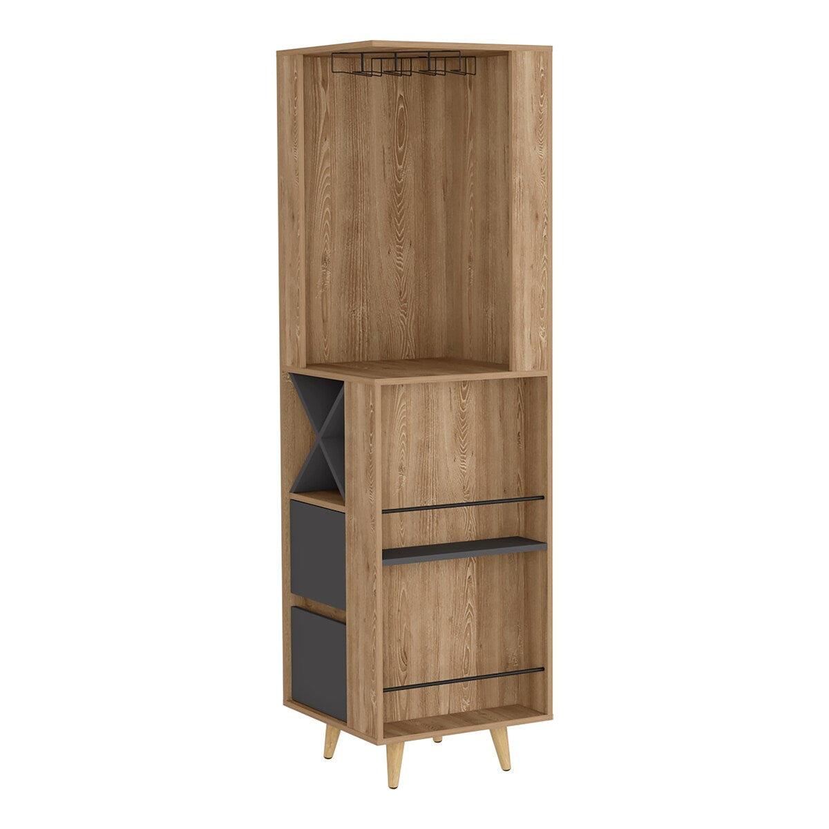 Katherine 2-Shelf 2-Drawer 4-Bottle Bar Cabinet Pine and Matt Grey