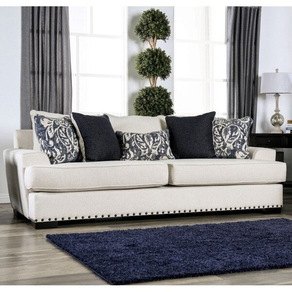 Copper Grove Abasha Ivory Loveseat with Nailhead Trim