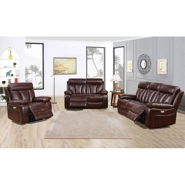 Kathleen Leather Power Sofa, Loveseat and Chair Recliner Set