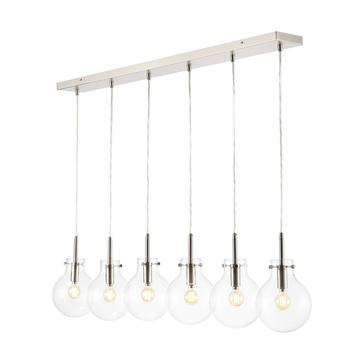 Katia 40.5" 6-Light Modern Contemporary Round Glass/Iron LED Linear Pendant, Nickel/Clear by JONATHAN Y