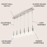 Katia 40.5" 6-Light Modern Contemporary Round Glass/Iron LED Linear Pendant, Nickel/Clear by JONATHAN Y