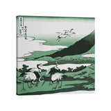 Katsushika Hokusai Japanese Cranes in Green Gallery-Wrapped Canvas