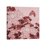 Katsushika Hokusai Peonies and Butterfly in Red Gallery-Wrapped Canvas - Brown