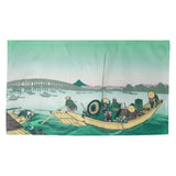 Katsushika Hokusai Sunset Across the Ryogoku Bridge in Green Dobby Rug