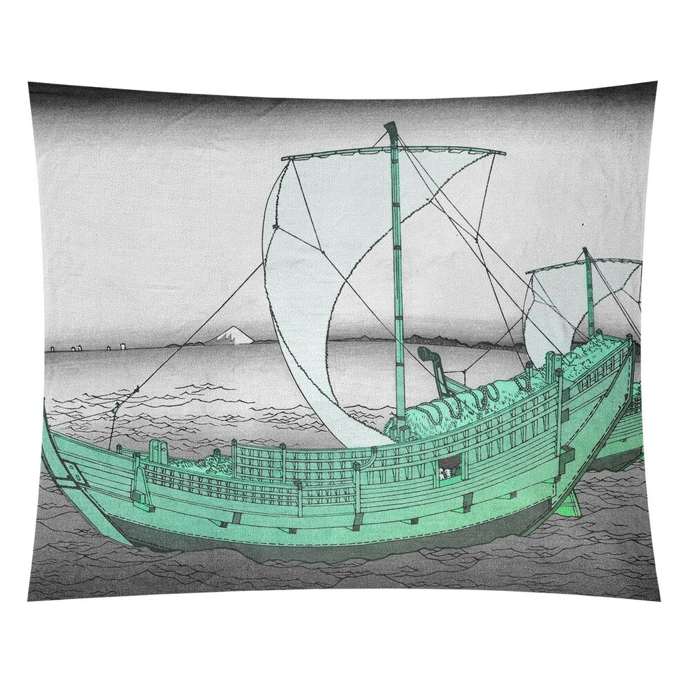 Katsushika Hokusai The Kazusa Sea Route in Green Wall Tapestry - 26 x 36