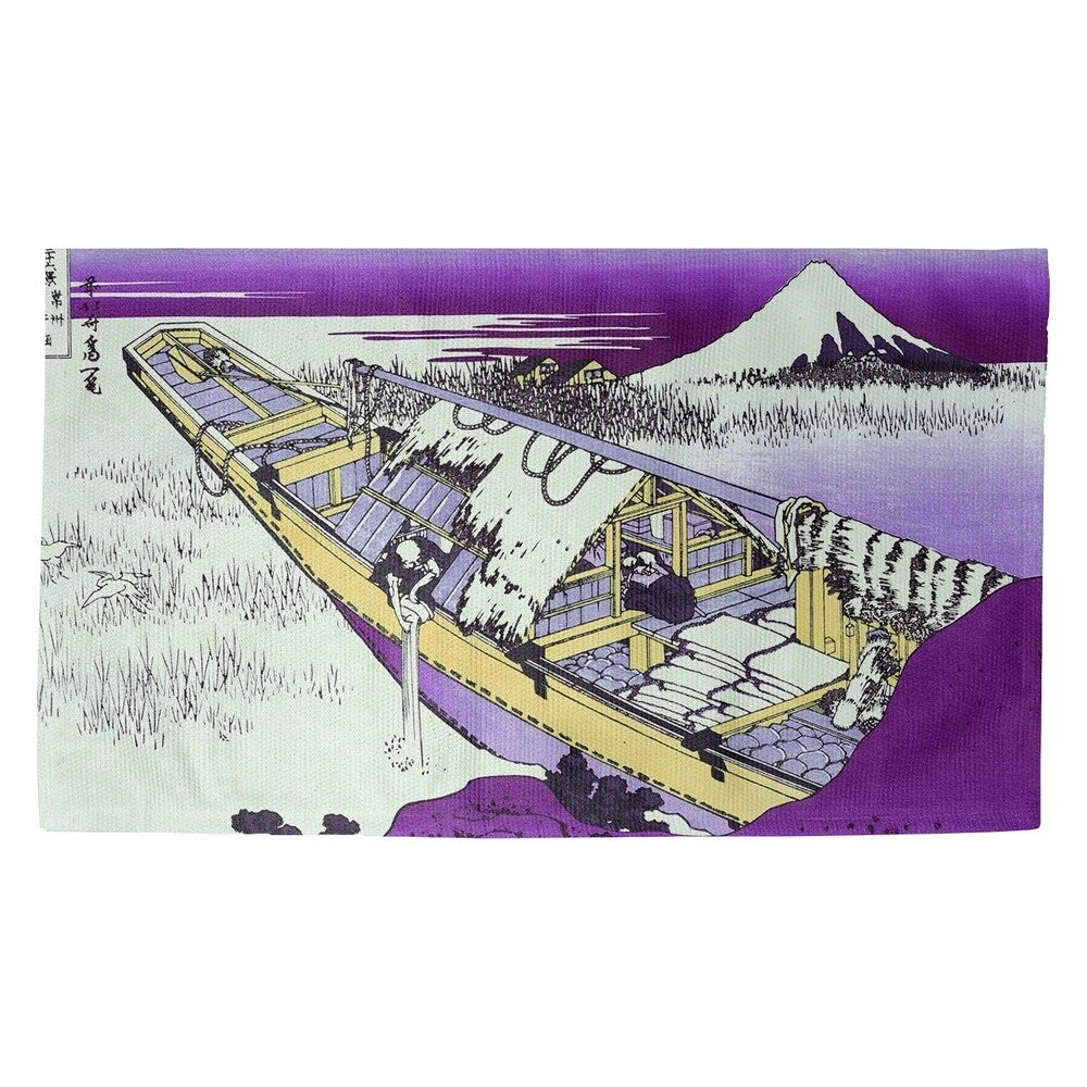 Katsushika Hokusai Ushibori in Hitachi Province in Purple Dobby Rug