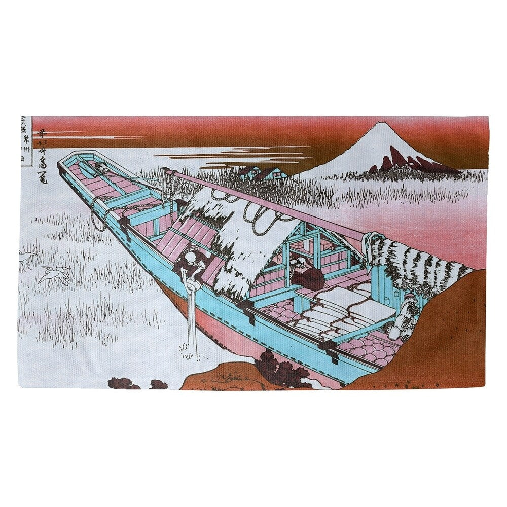 Katsushika Hokusai Ushibori in Hitachi Province in Red Dobby Rug
